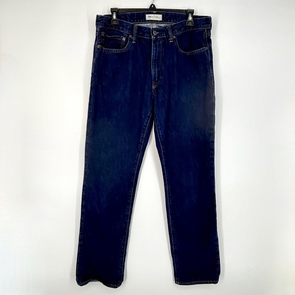 Gap 1969 Mens 32 Waist by 32 Length Jeans Straight Leg Mid Rise Dark Blue 5 PKT - Picture 1 of 10